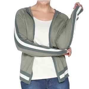 Lisa Rinna Collection lightweight hooded cardigan with stripes on arms. Size XS